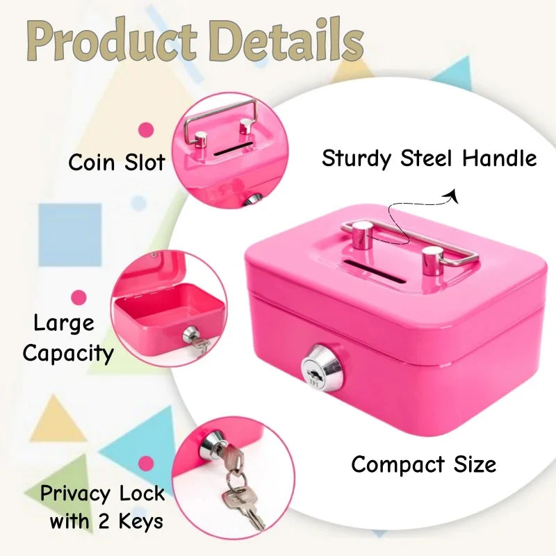 Portable Metal Money Safe Box with Key Lock