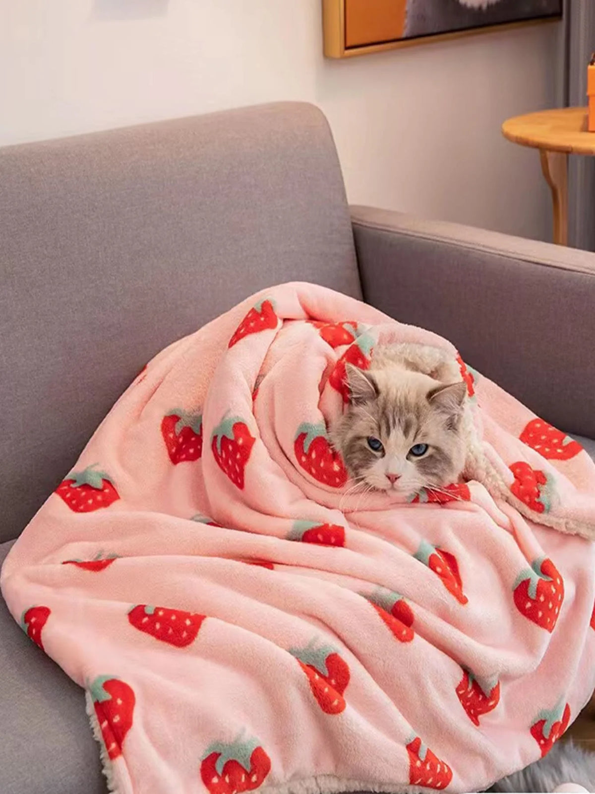 Strawberry Pink Flannel Throw Blanket for Pets and People