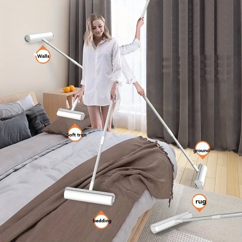Retractable Lint Roller with Refills – Long-Handled Pet Hair Remover for Furniture and Floors