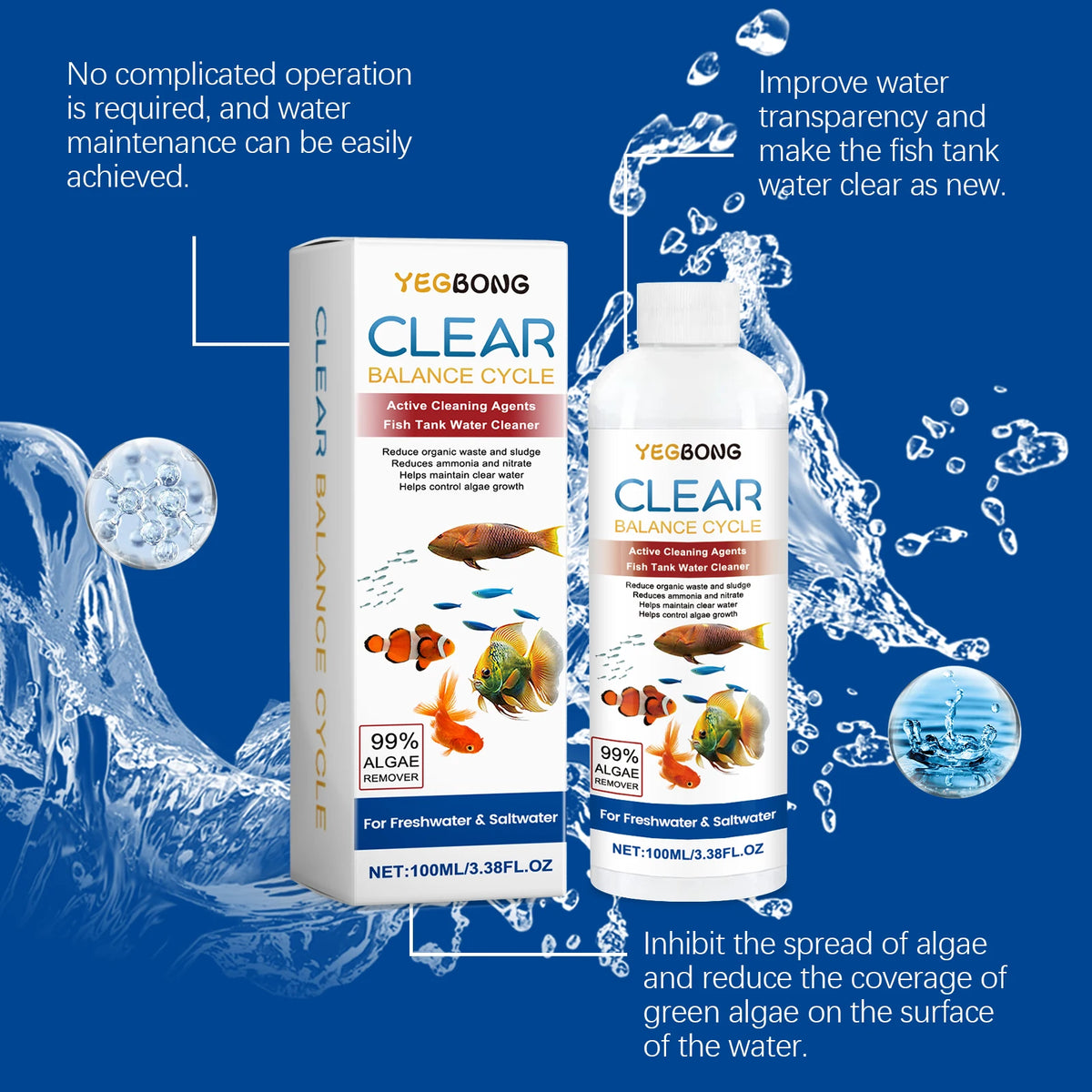 Yegbong Clear Balance Cycle Fischtankwasserreiniger Flasche und Box zur Verbesserung der Wasserklarheit