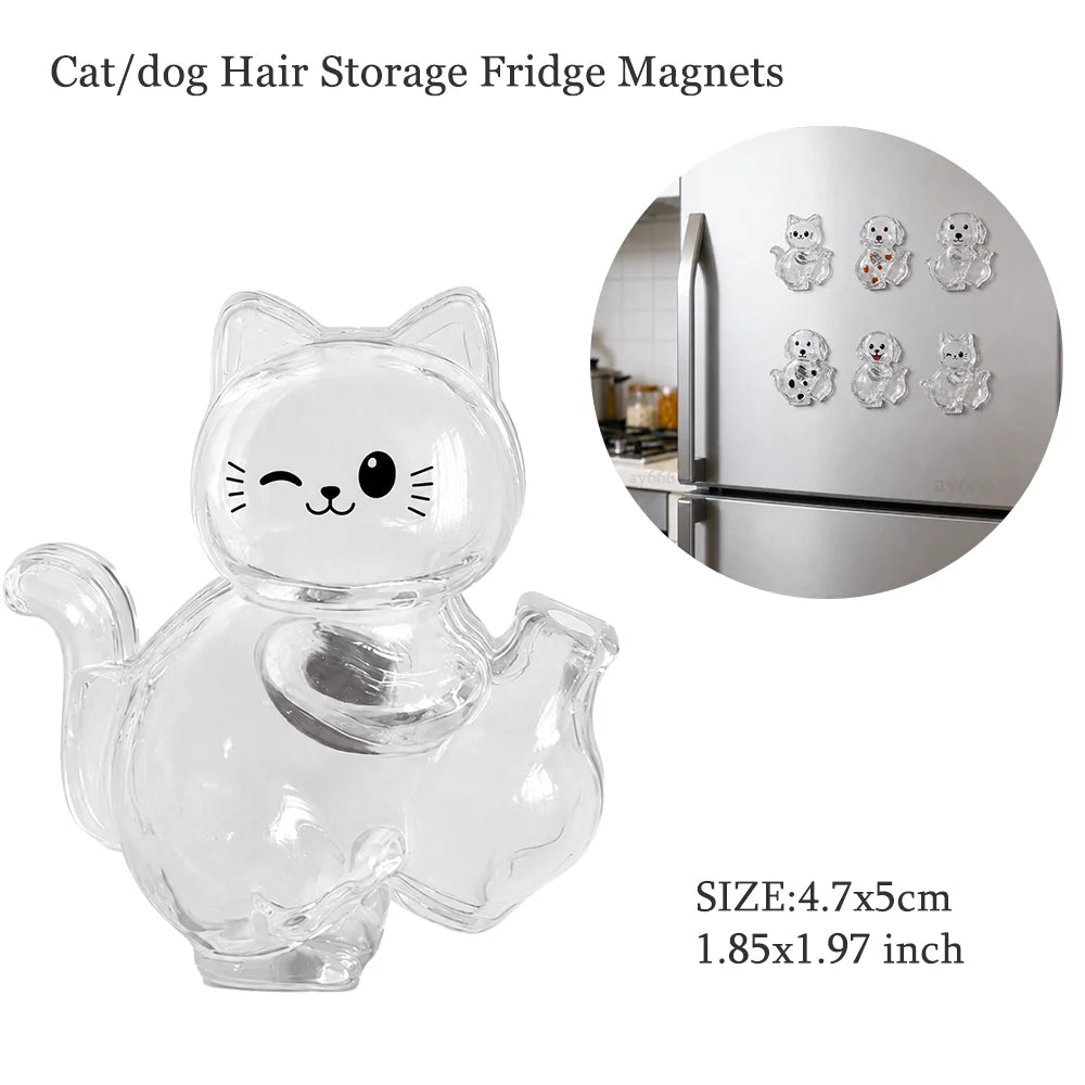 Clear silicone cat figurine magnets for storing pet hair on a fridge