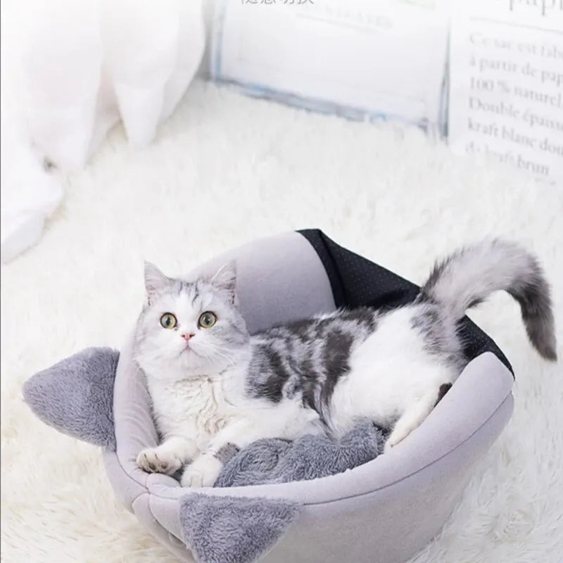 Cat Head-Shaped Cozy Cave Bed for Small to Medium Pets