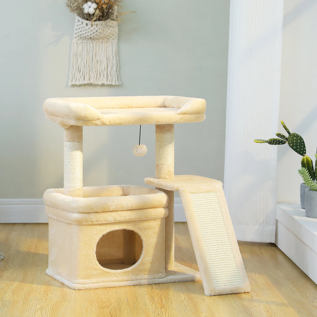 Compact Cat Tree Tower with Sisal Scratching Posts and Cozy Perches