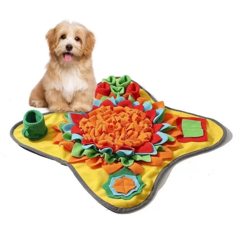 Buntes Unterlayermatte für Hunde und Katzen mit verschiedenen Texturen und Formen zum Schnüffeln und langsamen Füttern.