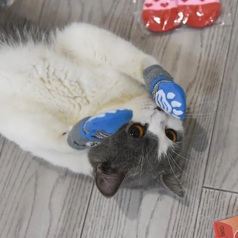 Cozy Knit Pet Socks with Anti-Slip Sole – Tiger Design, 4-Pack