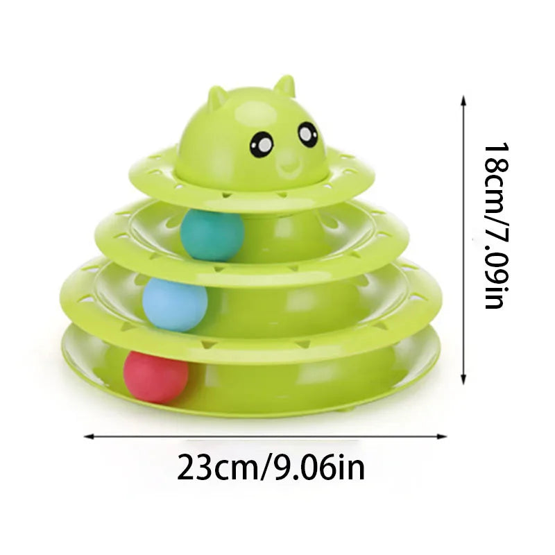 Interactive 3-Tier Cat Turntable Toy with Balls and Scratching Surface