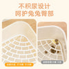 A white corner litter box with a mesh bottom is shown, designed for small pets.