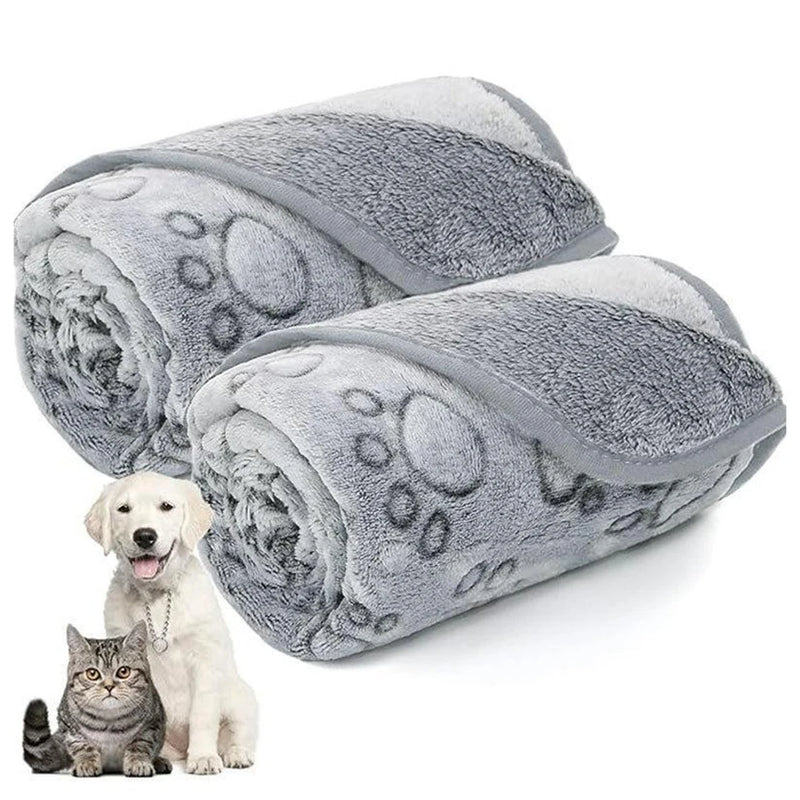 Couverture pour animaux douce et grise avec motif de pattes