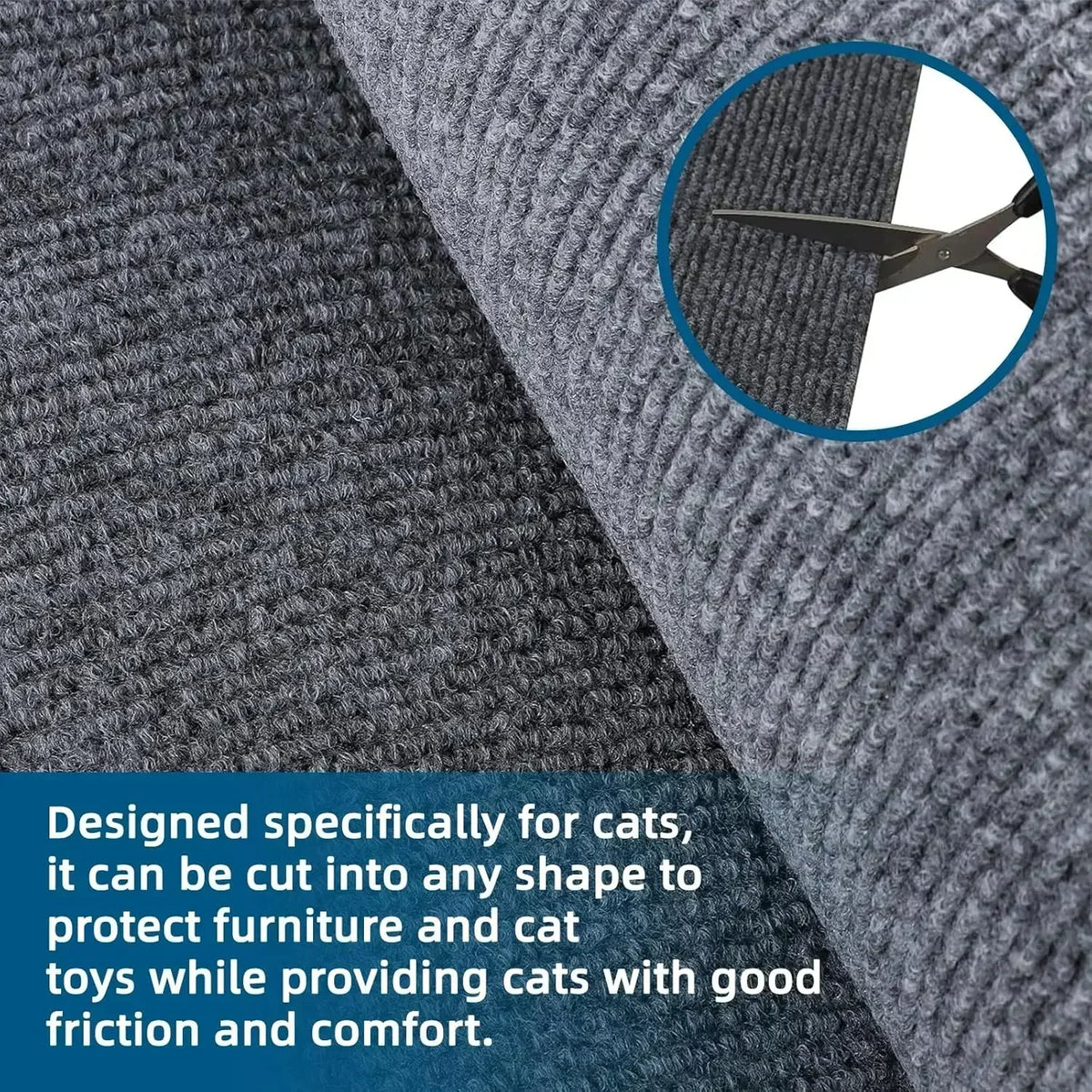 Close-up view of a gray self-adhesive cat scratching mat designed to protect furniture and provide comfort for cats.