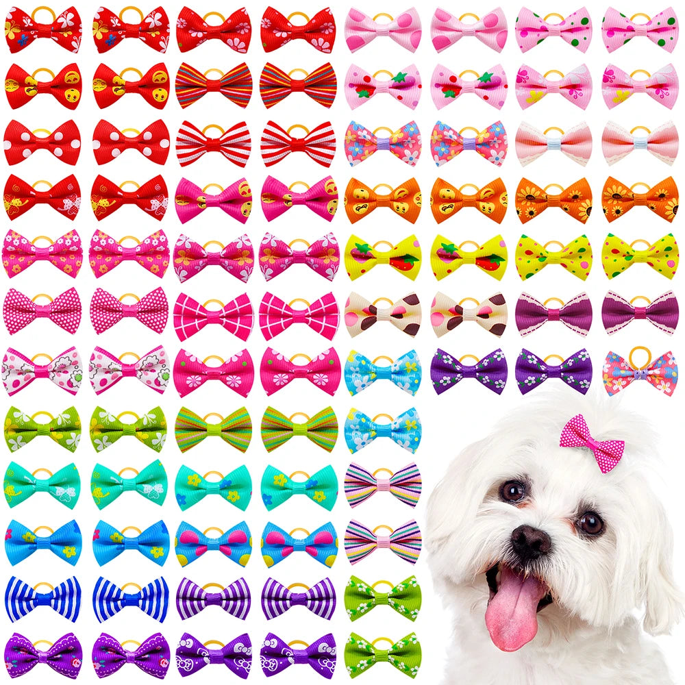 Pet Hair Bows with Rubber Bands - Assorted Styles for Small Dogs and Cats