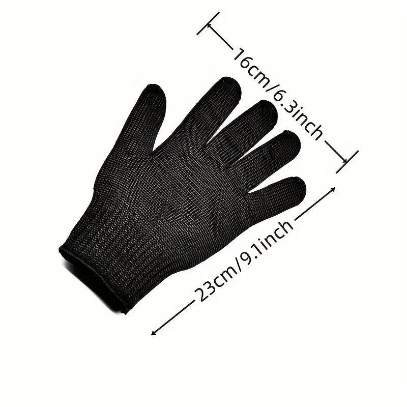 Black bird training anti-bite gloves shown with size measurements.