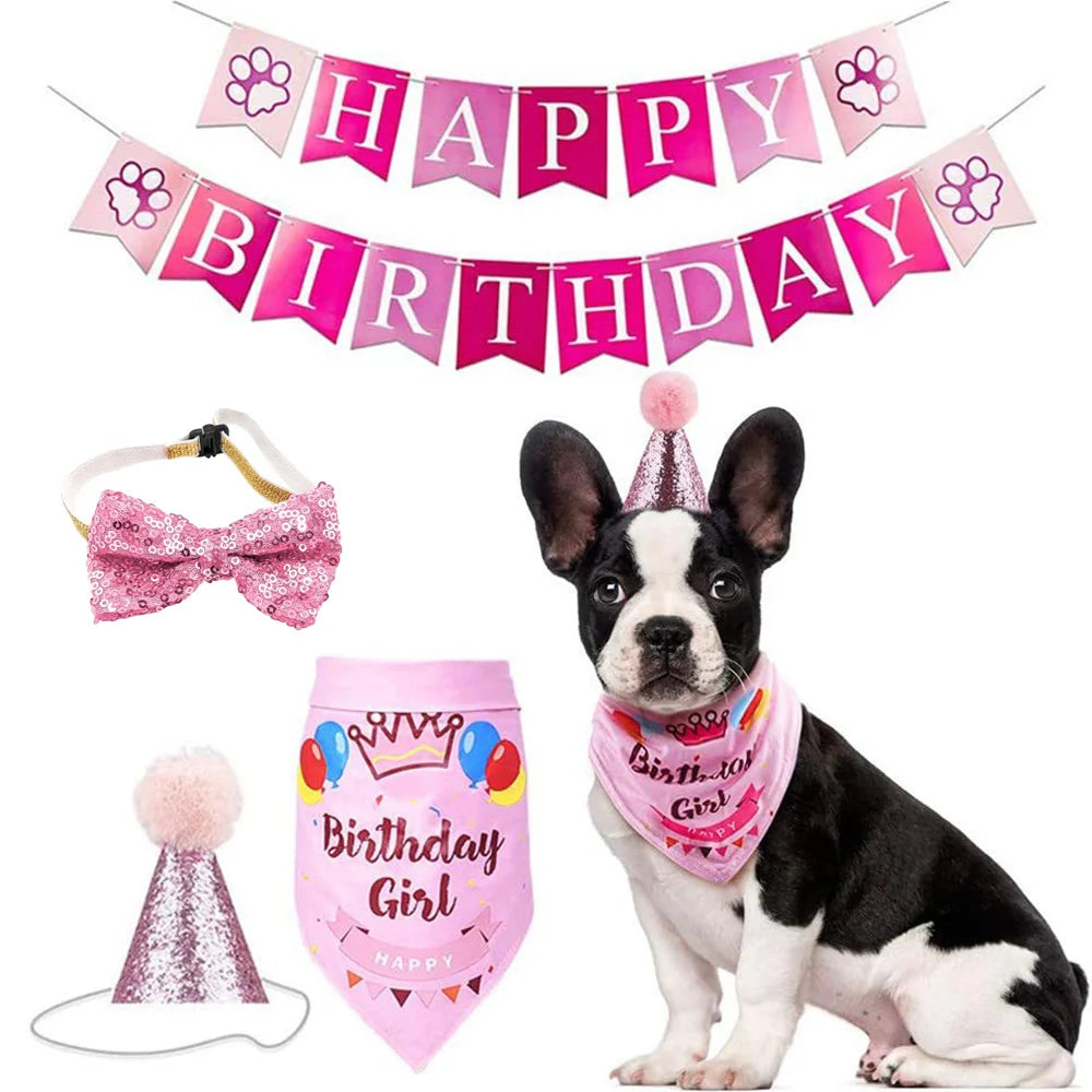 Pet Birthday Celebration Set with Hat Bandana and Bow Tie