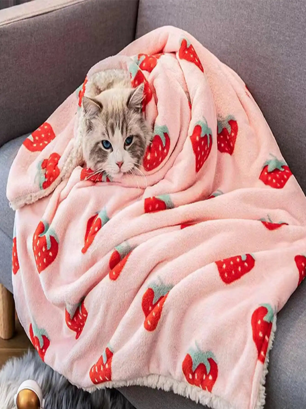 Strawberry Pink Flannel Throw Blanket for Pets and People