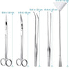Stainless steel aquarium cleaning tools set with various sizes and angles for cleaning fish tanks
