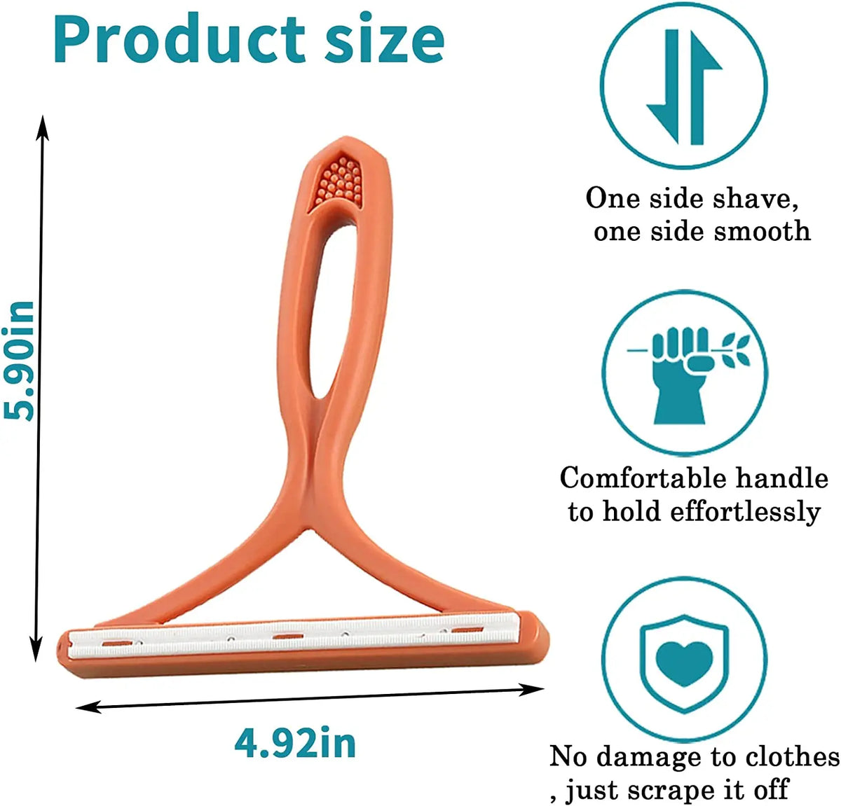 An orange double-sided brush with a handle and flat cleaning surface designed to remove fabric and pet hair.