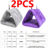 Two purple and gray plush hanging bird hammocks for small birds