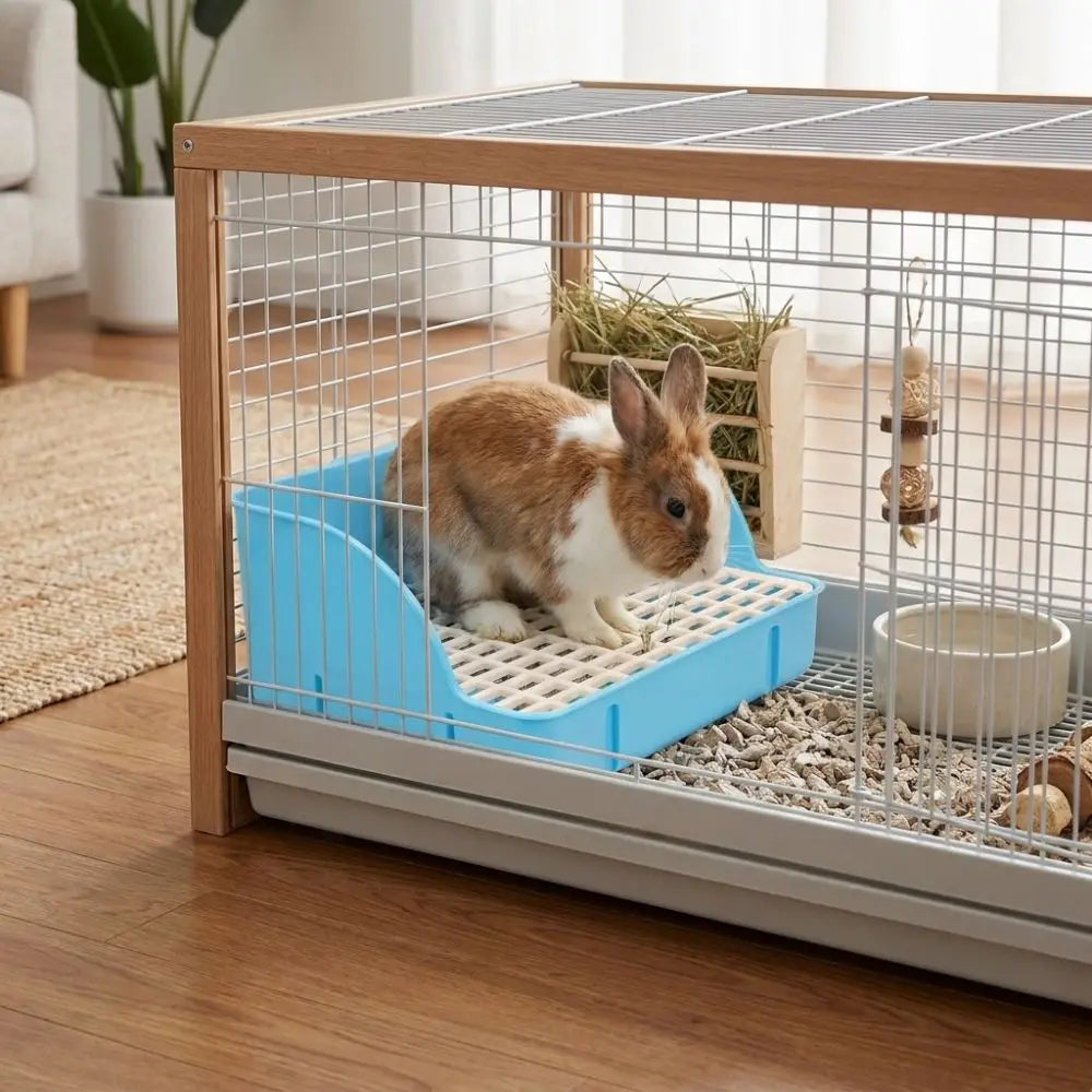 Corner Rabbit Litter Box with Removable Tray and Grid