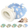 A blue plush sleeping bag featuring cat and dog designs with a white tunnel hideaway.