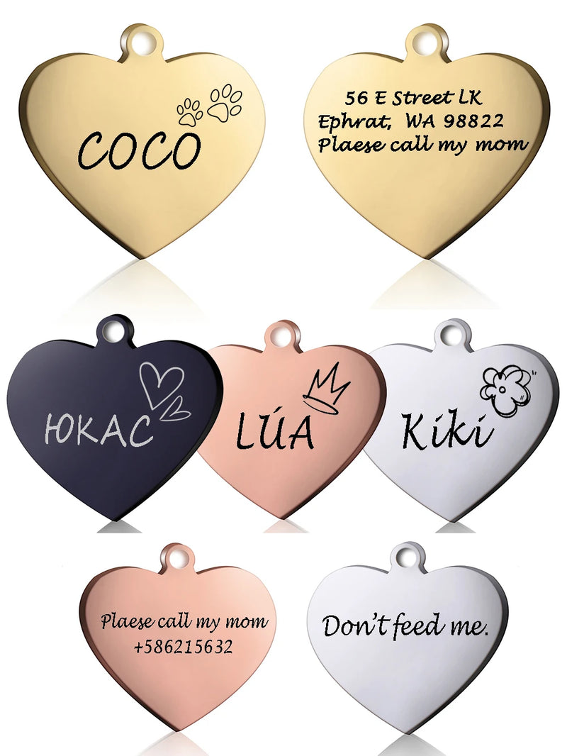 Personalized Pet ID Tag for Collar - Engraved Heart Tag