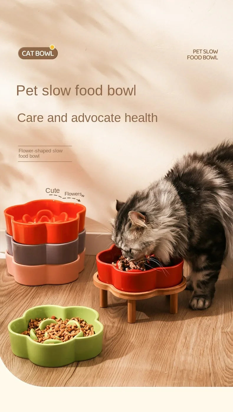 Ceramic Slow Feeder Bowl for Cats and Small Dogs