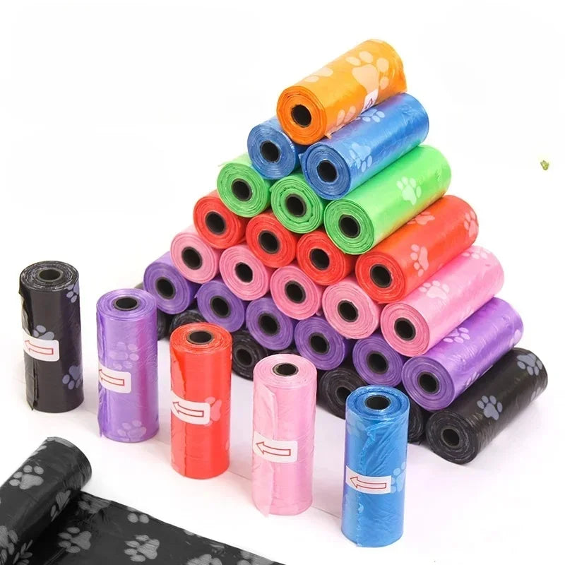 Disposable Dog Waste Bags with Bone-Shaped Dispenser and Leash Clip
