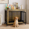 Wooden Dog Crate Furniture with 3 Doors and Locking Wheels