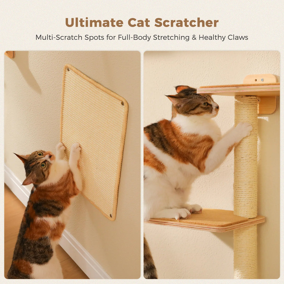 Modular Wall-Mounted Cat Climbing Shelves with Scratching Posts