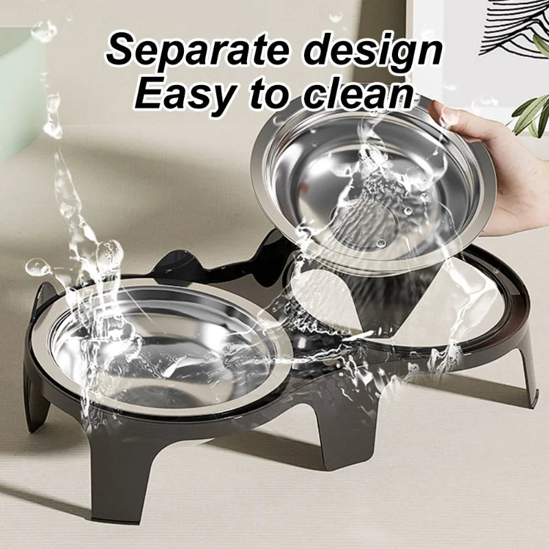 Stainless Steel Anti-Tip Cat & Dog Bowl with Double Compartments