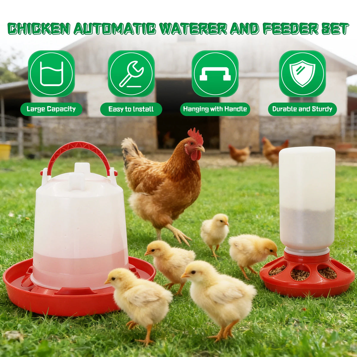 Automatic Poultry Feeder and Waterer Set
