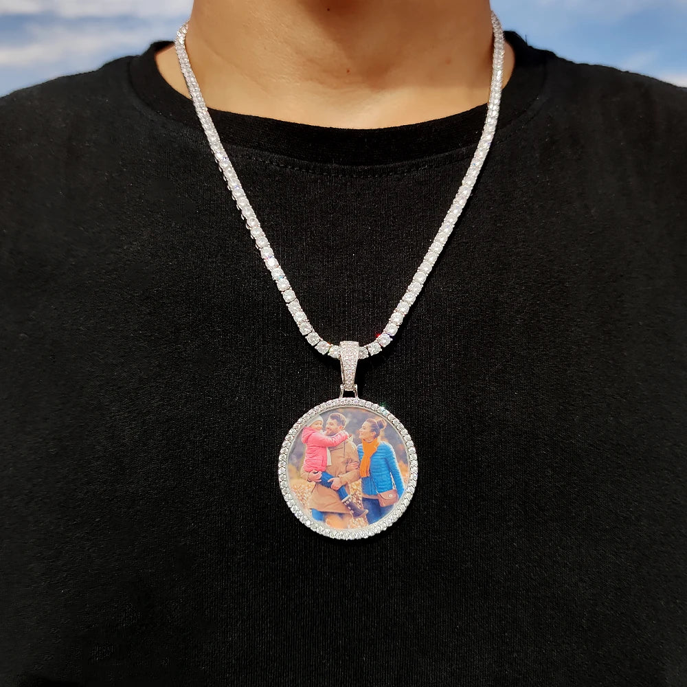 Custom Photo Medallion Pendant Necklace in 18k Gold Finish