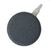 A round, dark gray air stone disc with a white nozzle for aquarium aeration.