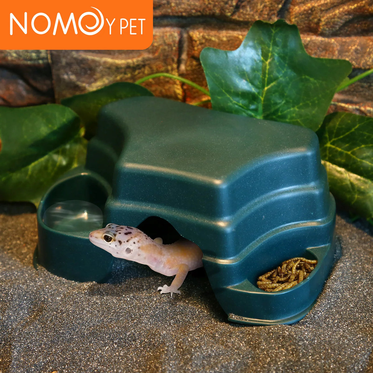 Reptile Hide Cave Decor with 2 Food Bowls