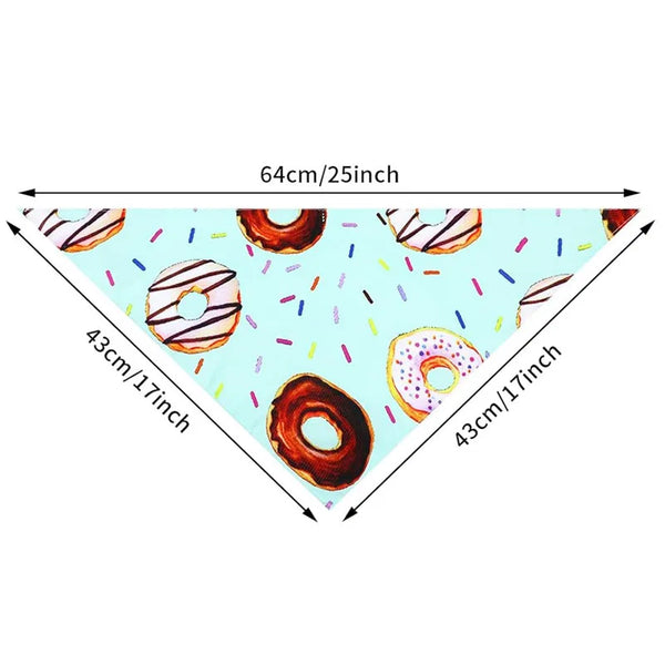 A rectangular print featuring various donuts and sprinkles on a light blue background.