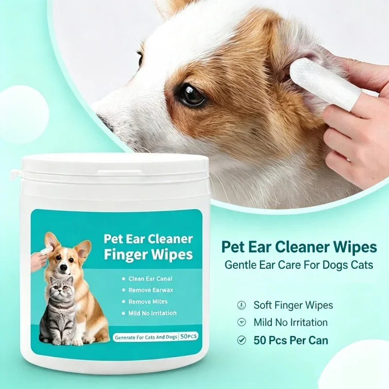 Gentle Disposable Pet Ear Cleaning Finger Wipes for Dogs & Cats
