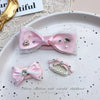 Pink Bow Pet Hair Clip with Rhinestone & Pearl Accents