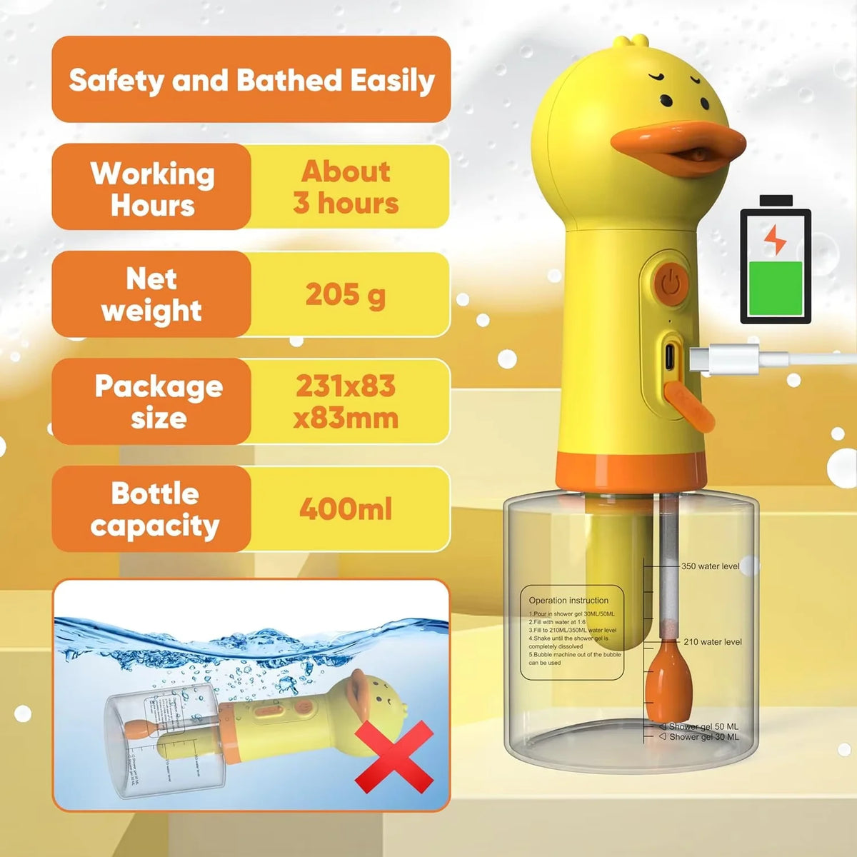 Cute Duck Electric Pet Bathing Foam Dispenser