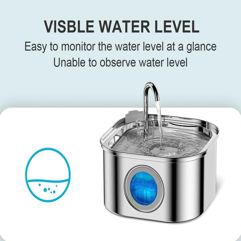 Fuente de Agua Automática para Mascotas de Acero Inoxidable