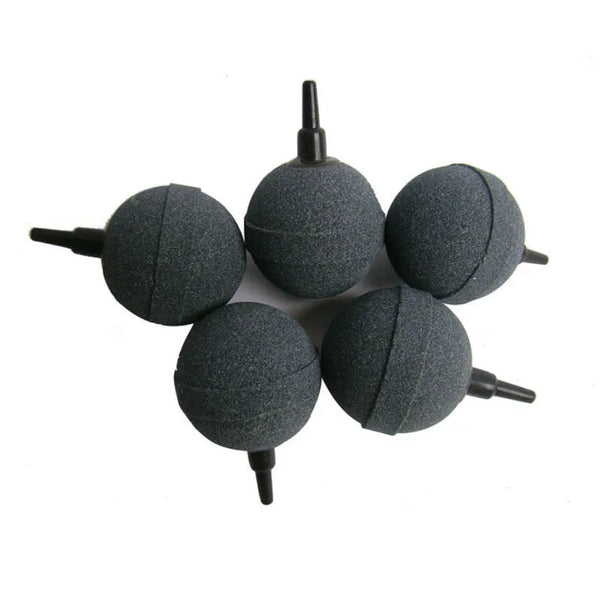 A set of black aquarium air stones with fine bubble oxygen diffusers.