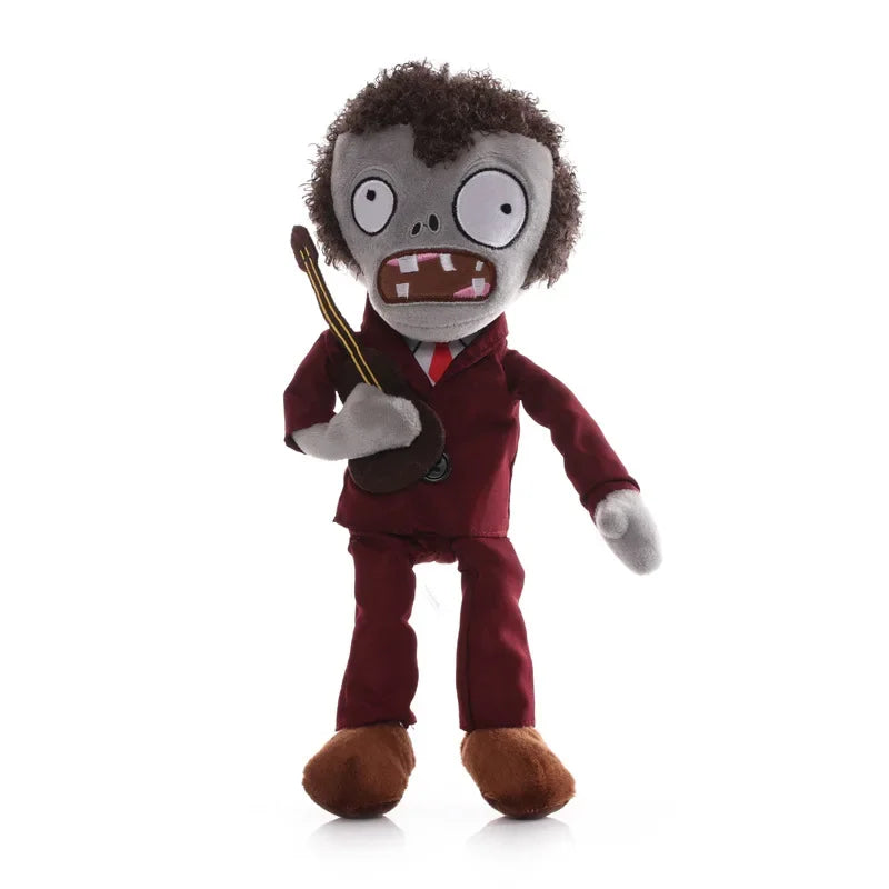 A plush toy of the Plants vs. Zombies Gargantuar, featuring gray skin and large teeth, dressed in a maroon outfit.