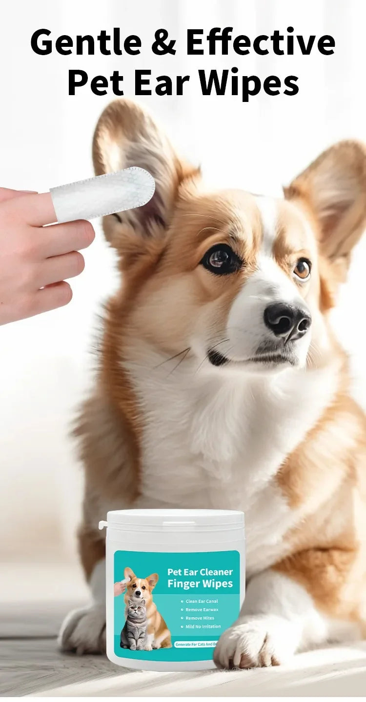 Gentle Disposable Pet Ear Cleaning Finger Wipes for Dogs & Cats