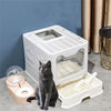 Foldable Cat Litter Box with Front Entry, Top Exit, and Drawer Tray