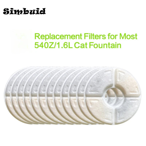 Replacement filters for a cat fountain, showing a cylindrical white filter with ribbed sides.