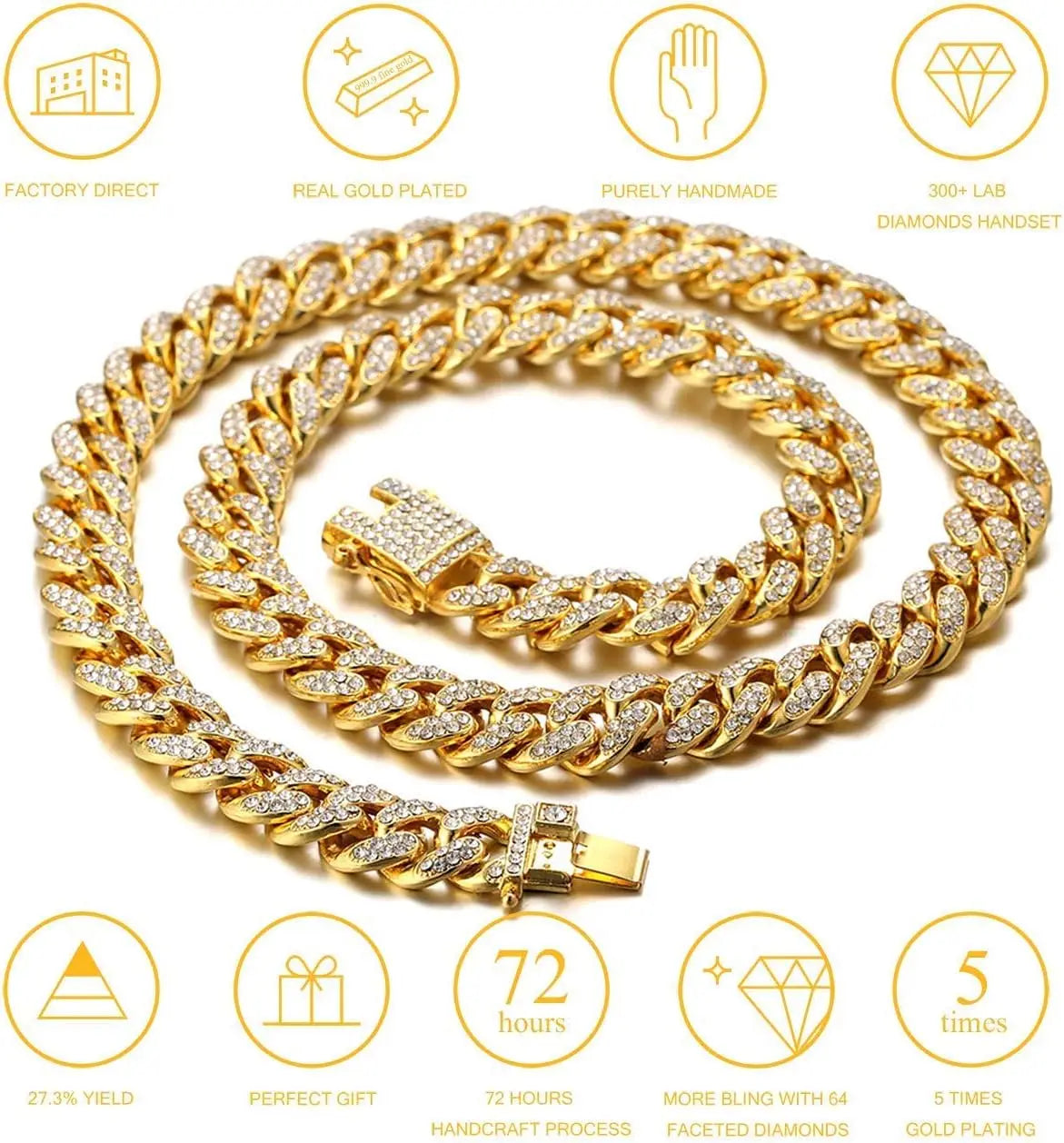 Luxury Crystal Cuban Chain Cat Collar with Safety Buckle