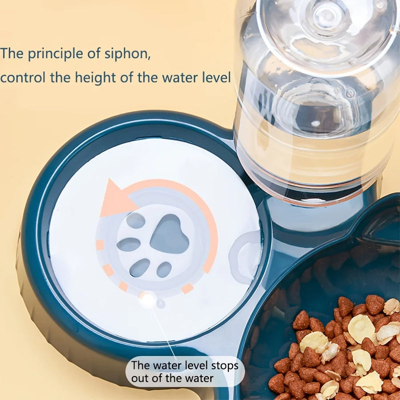 Distributeur de nourriture pour chat avec bol basculant et bouteille d'eau par gravité