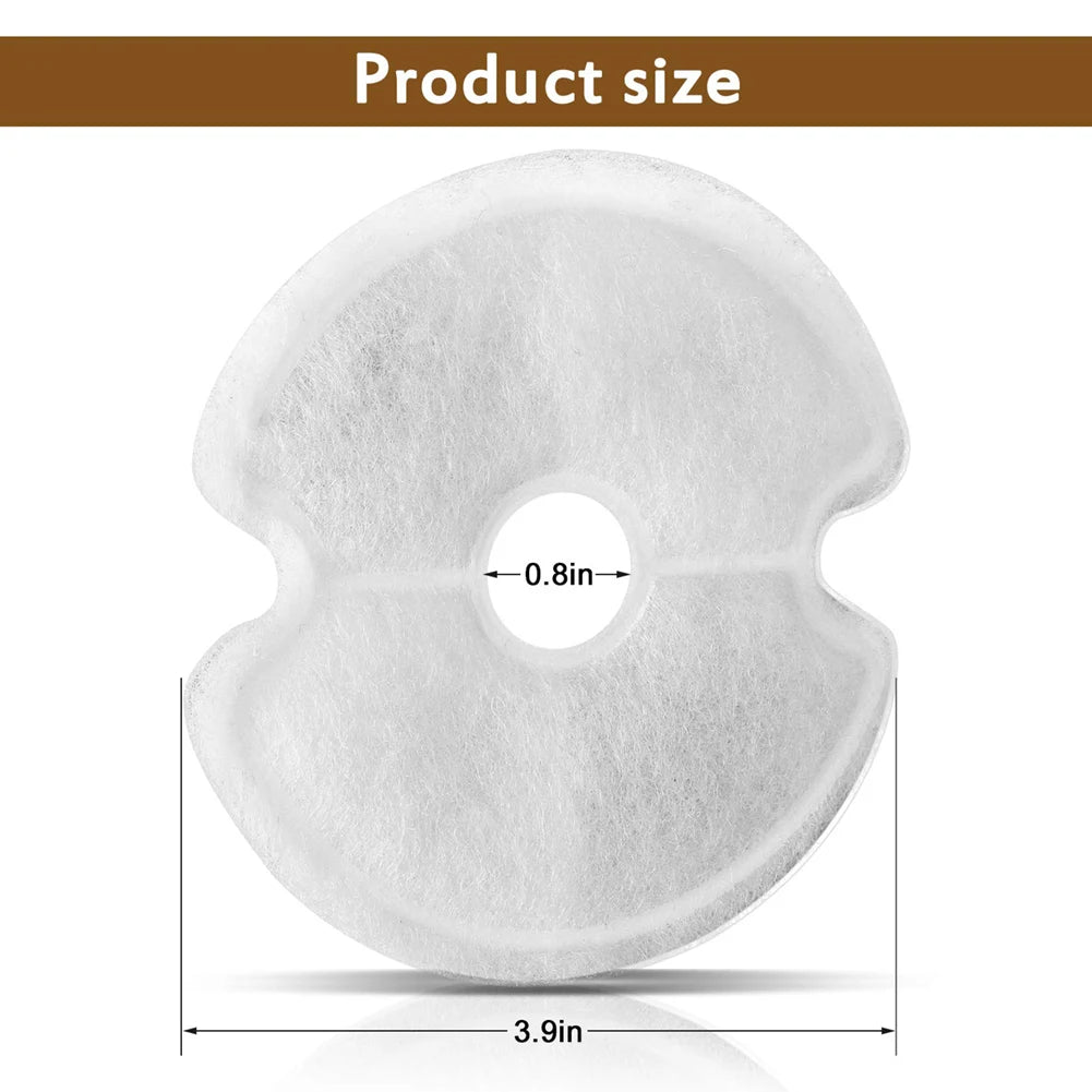 A white replacement filter for a pet water fountain, showing its size and shape.
