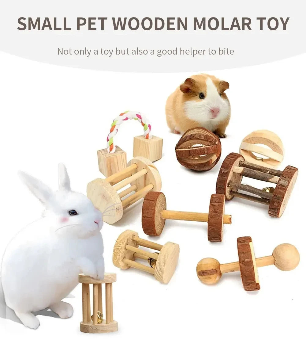 Natural Wooden Chew Toy Set for Small Pets – Guinea Pigs, Rabbits & Hamsters