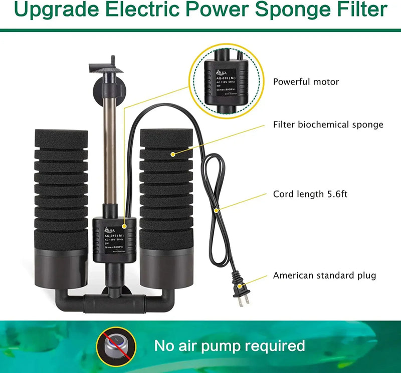 Filtre Submersible pour Aquarium avec Éponge Biochimique