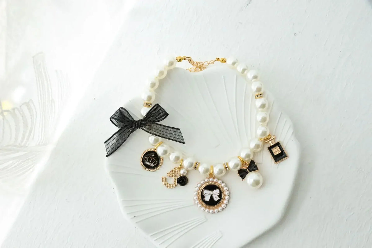 Pearl Bow Rhinestone Pet Collar for Small Dogs and Cats