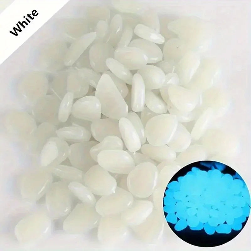 A pile of white glow-in-the-dark decorative stones for planters, vases, and aquariums.