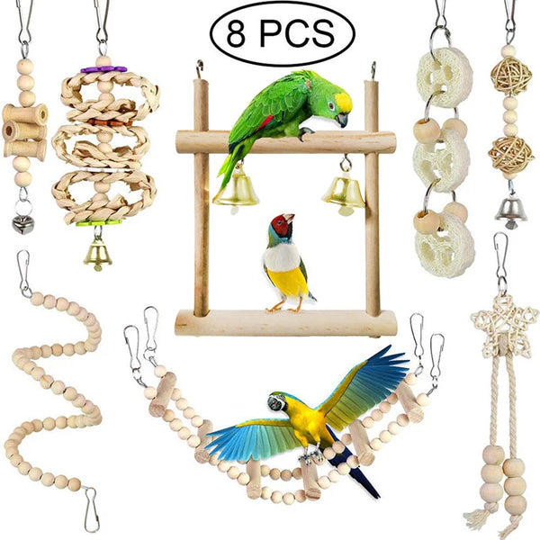 Ensemble de jouets en bois pour perroquets avec perles